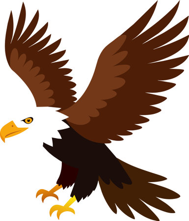 Illustration of a bald eagle flying viewed from side done in cartoon style.のイラスト素材