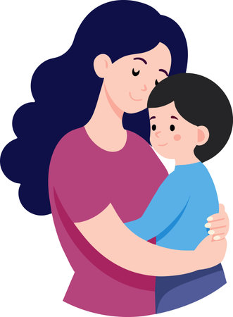 Illustration of a Mother Hugging Her Son and Hugging himのイラスト素材