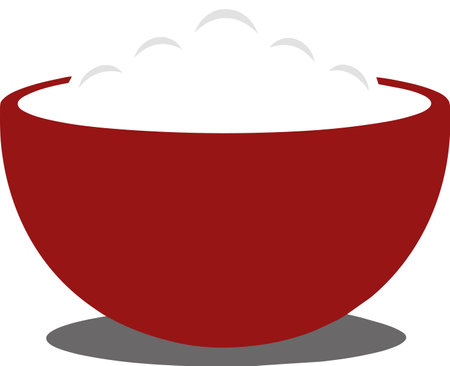 Illustration of a red bowl with white rice on a white backgroundのイラスト素材