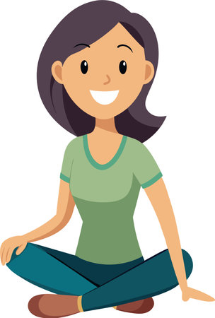 Illustration of a Girl Meditating in Yoga Pose on a White Backgroundのイラスト素材
