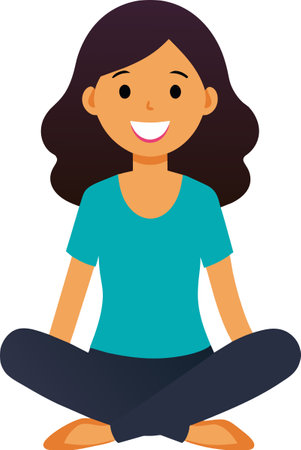Illustration of a Girl Meditating in Yoga Pose on a White Backgroundのイラスト素材