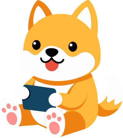Illustration of a Cute Shiba Inu Dog Sitting and Holding a Blank Cardのイラスト素材