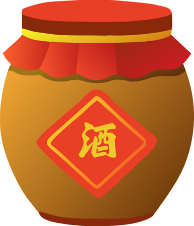 Illustration of a jar of honey on a white background with chinese charactersのイラスト素材