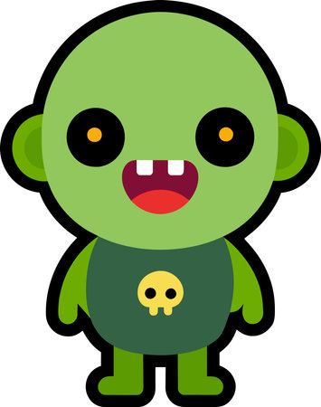 Cute green alien cartoon isolated on white background. Vector illustration.のイラスト素材