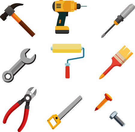 Set of construction tools icons in flat style. Vector illustration for your design.のイラスト素材