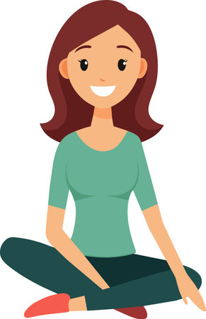 Illustration of a Girl Sitting on the Floor with Her Legs Crossedのイラスト素材