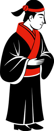 Japanese woman in national costume.Vector illustration ready for vinyl cutting.のイラスト素材