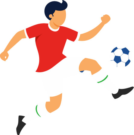 Illustration of a soccer player kicking a ball isolated on white backgroundのイラスト素材