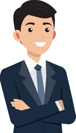 Illustration of a Businessman Standing with Arms Crossed and Smilingのイラスト素材
