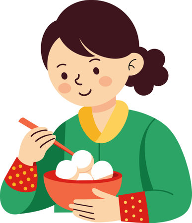 Illustration of a Girl Eating a Bowl of Mozzarella Cheeseのイラスト素材