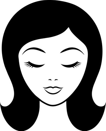 Illustration of a beautiful woman with closed eyes in black and whiteのイラスト素材