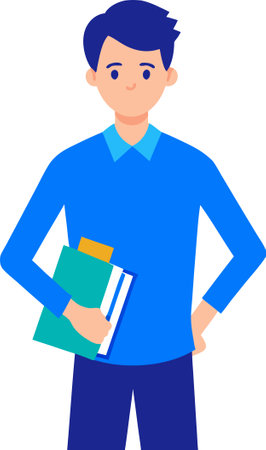 It is an illustration of a male student in a blue shirt.のイラスト素材