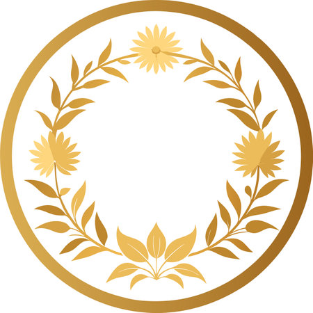Beautiful round gradient frame with yellow flowers. Copy space. Raster clip art.のイラスト素材