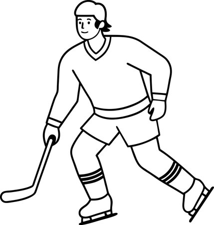 Hockey Player Illustration - Black and White Cartoon Style - Vectorのイラスト素材