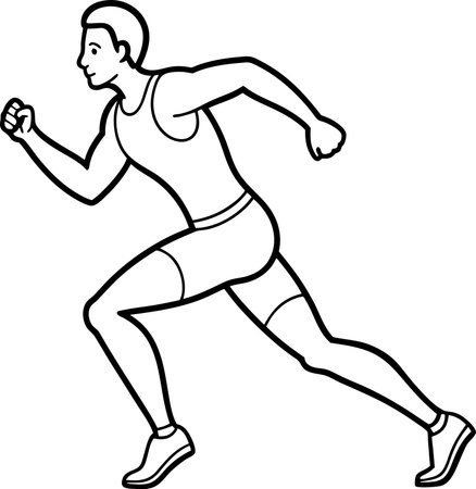 Black and White Cartoon Illustration of a Male Runner or Runner Runningのイラスト素材