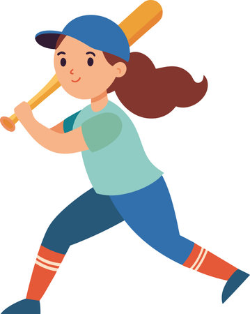 Illustration of a Girl Playing Baseball with a Batのイラスト素材