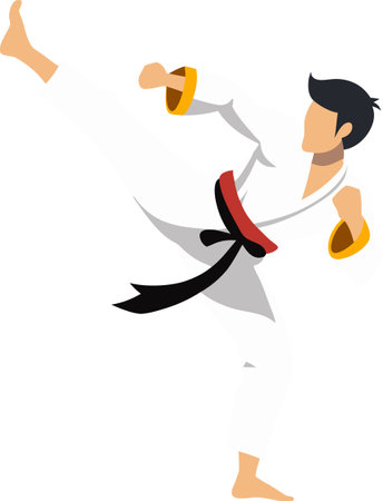 Illustration of a karate fighter on white background done in cartoon style.のイラスト素材
