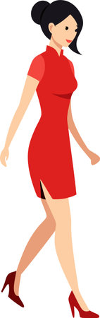 Vector illustration of a woman in a red dress flat styleのイラスト素材