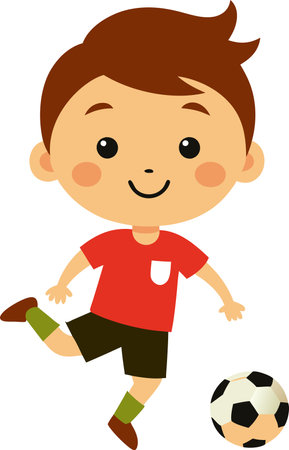 Illustration of a Kid Boy Playing with a Soccer Ball on a White Backgroundのイラスト素材