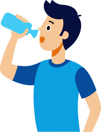 Man drinking water from a bottle. Vector illustration in flat style.のイラスト素材