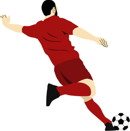 Illustration of a soccer player kicking the ball on isolated white backgroundのイラスト素材