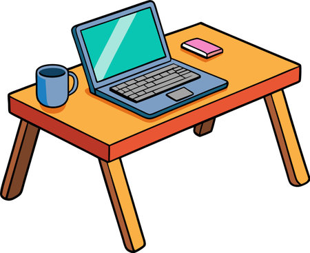 Laptop and coffee cup on a table illustrationのイラスト素材