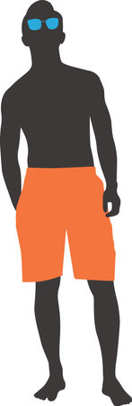 Silhouette of beach boy wearing orange swimming trunks and sunglassesのイラスト素材