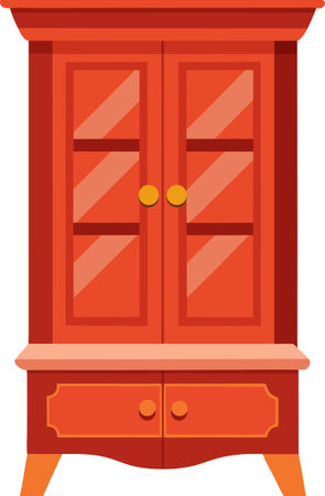 an illustration of a classic red wooden china cabinetのイラスト素材