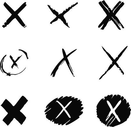 Doodle chalk tick cross sign setのイラスト素材