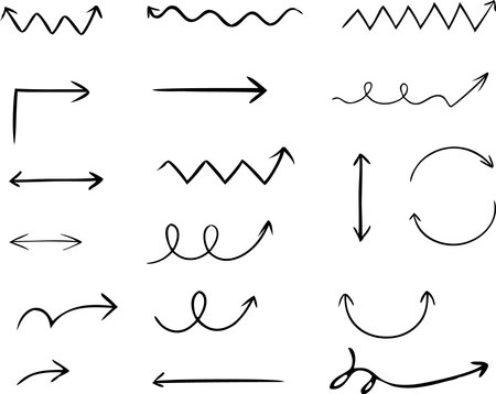 Set of hand drawn arrows. Vector illustration isolated on white background.のイラスト素材