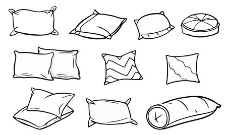 doodle hand drawn bedroom pillow collection setのイラスト素材