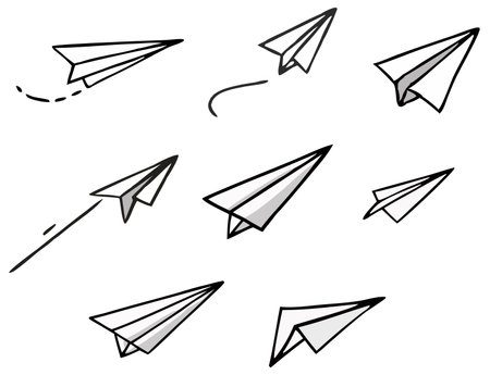 Paper airplane icons set. Hand drawn doodle vector illustration.のイラスト素材