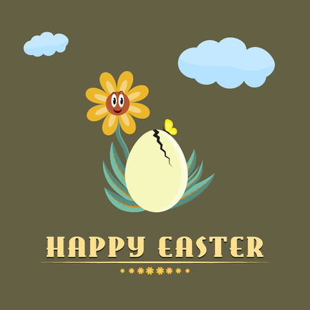 Fully vector (eps10) Happy easter background or card in flat retro designのイラスト素材