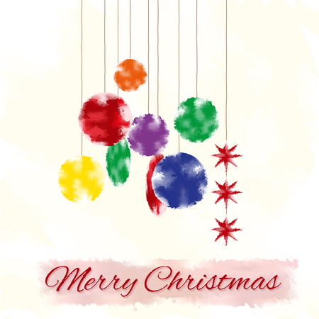 Fully vector Christmas card with stylized christmas tree decoration, watercolor effectのイラスト素材