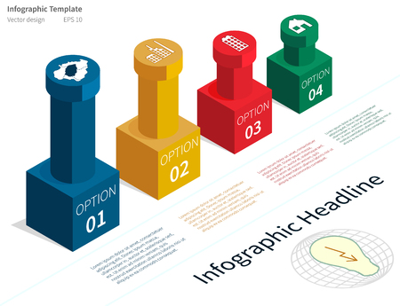 Vector Isometric infographic illustration with lightbulbのイラスト素材