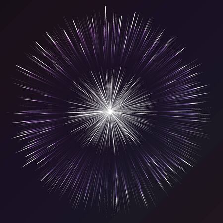 Vector background with fireworks effect. Fireworks effect on dark purple background. Fireworks rays...