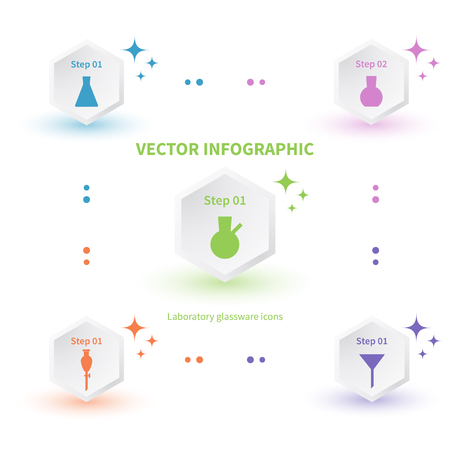 Vector infographic template with laboratory glassware icons. Concept with chemical theme on the white background.のイラスト素材