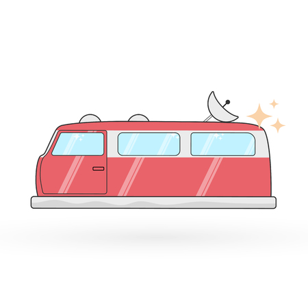 Vector hovercraft van illustration. Sci-fi stylized flat image on the white background.のイラスト素材
