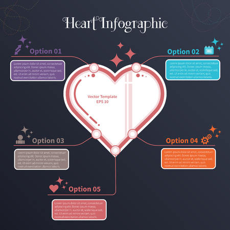 Vector infographic template with heart and icons. Concept on the dark background.のイラスト素材