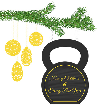 Vector Christmas and New Year greeting Card. Template with flat ketllebell on the white background.のイラスト素材