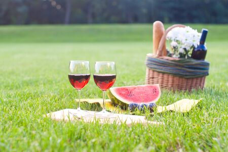 picnic on the grassの写真素材