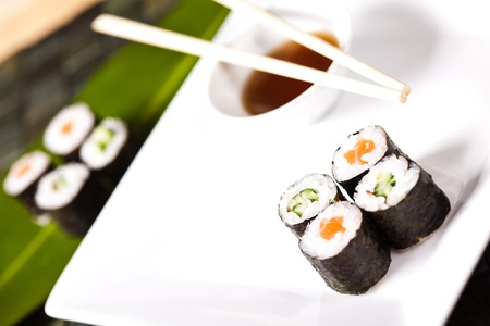 sushi rolls on the plate の写真素材