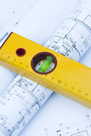 spirit level and drawingsの写真素材