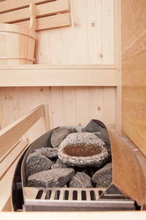 sauna oven with hot stonesの写真素材