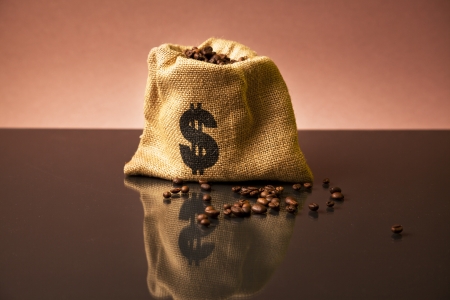 dollar sign on burlap sackの写真素材