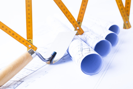 project drawings and measuring tool の写真素材