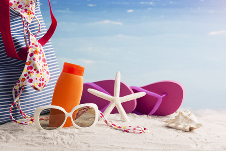 beach bag and beach accessoriesの写真素材