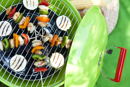 barbecue on a grilling panの写真素材