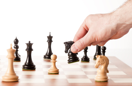 Playing wooden chess piecesの写真素材