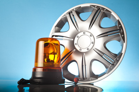 alloy wheel and yellow warning lightの写真素材